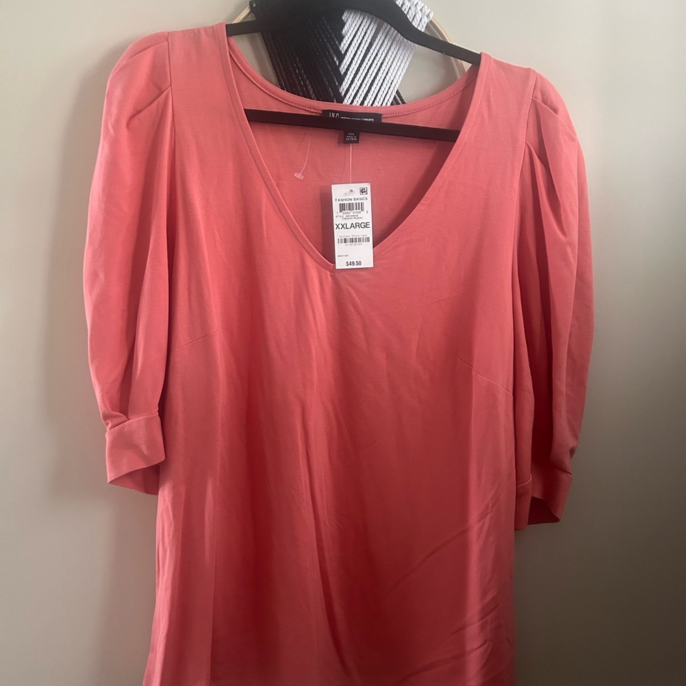 INC International Concepts Pink 3/4 Puff Sleeve Blouse